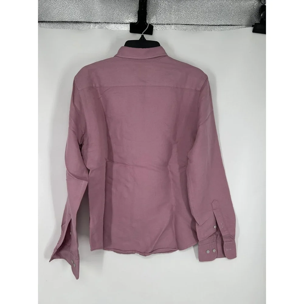 Untuckit Shirt Mens Medium Solid Pink Long Sleeve Slim Fit Linen Blend Button Up